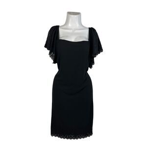 Avenue Sheath Dress 16W Black Square Neck Eyelet Lace Trim Short Sleeve Stretch